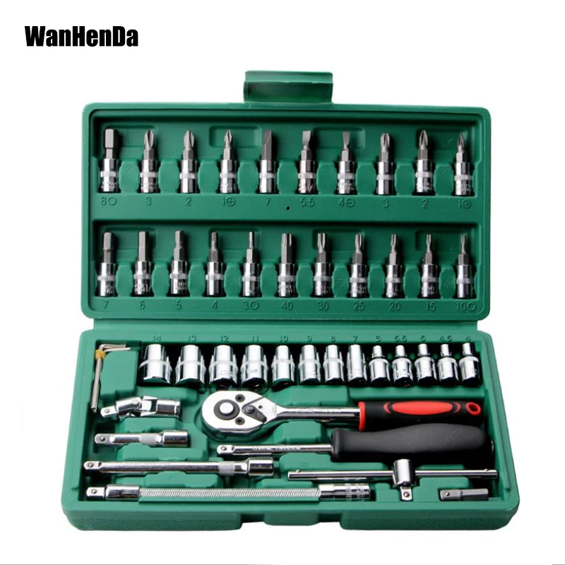 

46pcs 1/4-Inch Socket Set Car Repair Tool Ratchet Set Torque Wrench Combination Bit a set of keys Chrome Vanadium Repairing Tool