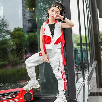 

Girls Street Dance Costume Children Hip Hop Dance Practice Vest Clothing Kids Jazz Dance Performance Stage Fashion Outfit DQL969