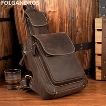 Бренд Повседневное груди мешок Crazy Horse кожа Для мужчин Винтаж груди пакет из натуральной кожи в стиле ретро слинг молния сумка