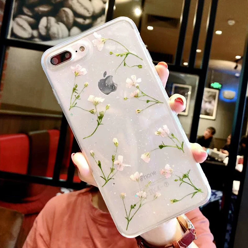 Clear Phone Cases For iPhone X Fashion Real Dried Flower Cases For iphone 6 6S 7 Plus Floral Back Cover For iPhone 8 Plus Fundas (2)