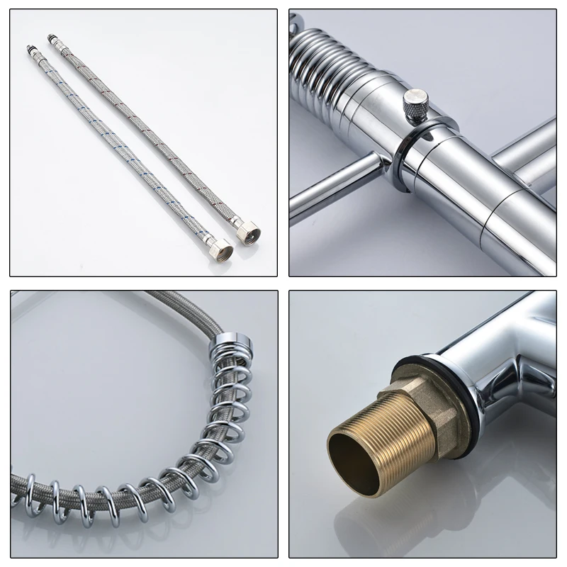 Хромированный пружинный кухонный кран с двойным носиком, смесители для кухонной раковины с одной ручкой, смеситель для горячей и холодной воды