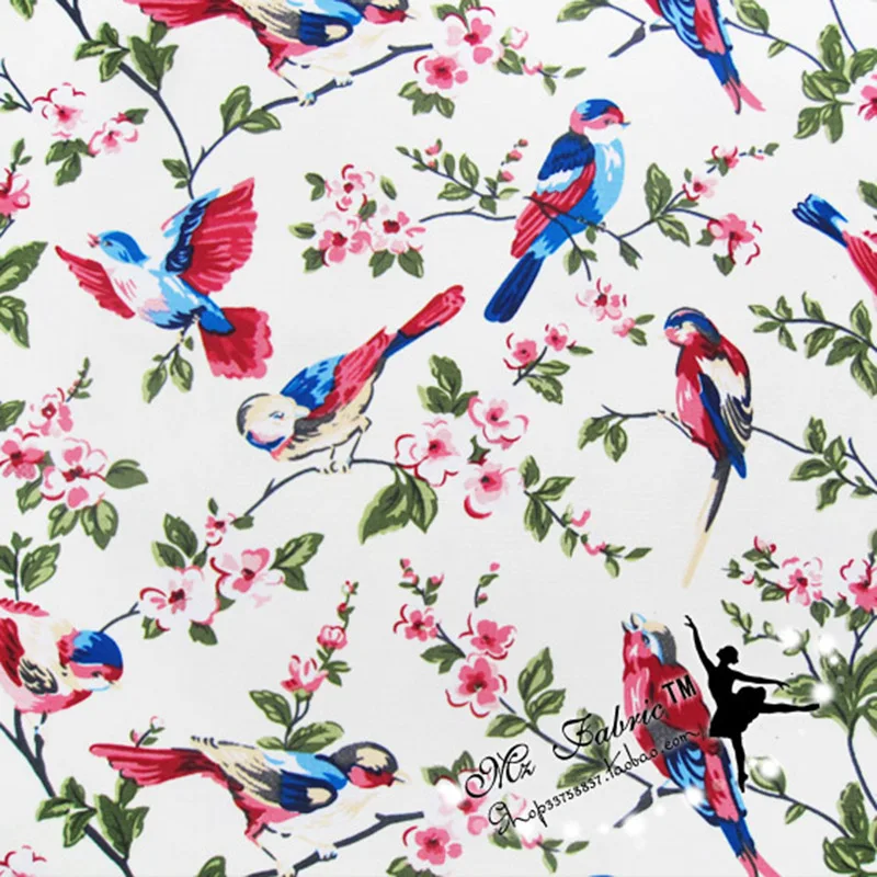 

Fine Wide 150cm Flower Bird Fabric Canvas Cotton Fabric Quilting Home Cloth Patchwork Sewing Diy Table Cloth Bag Pants Material