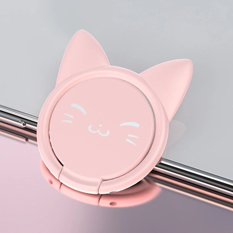 360 Degree Rotating Cute Cartoon Cat Finger Grip Ring Stand Holder for Mobile Cell Phone Finger Ring Smartphone Stand Holder - Цвет: Pink 2