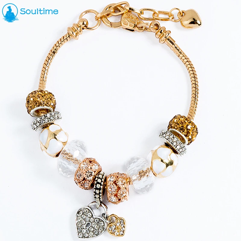 

SOULTIME 2017 Famous Brand Jewelry Gold Heart Pendant Charm Bracelets & Bangles Snake Chain Bracelets For Women Pulsera Gift