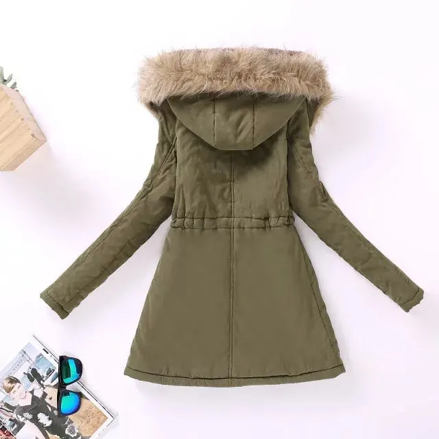 Зимняя женская повседневная куртка с капюшоном, Вельветовая Толстая теплая куртка с меховым воротником и хлопковой подкладкой/женские парки, шерстяная стеганая куртка