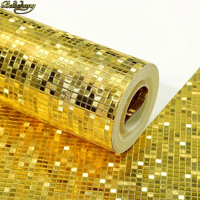 beibehang Gold foil wallpaper roll Modern mosaic golden wallpaper for living room KTV ceiling lattice wallpapers for living room