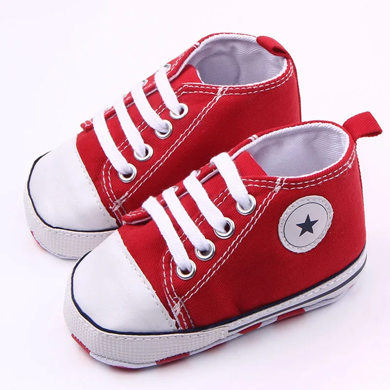 

Canvas five - pointed star pattern lace toddler shoes boys and girls learning first walking shoes soft bottom xz69