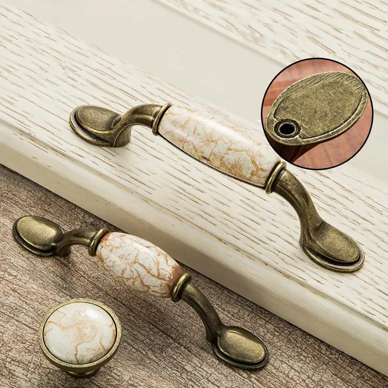 MEGAIRON Antique Furniture Handles Ceramic Door Handles Kitchen Cabinets Handles Marble Vein Drawer Pulls and Dresser Knobs