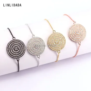 

10Pcs Jewelry 4 Colors Micro Pave Clear CZ Round Connector Beads Charms Bracelets