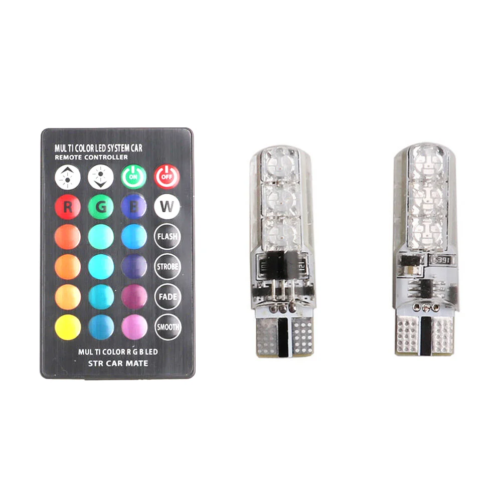

2 Pcs T10 5050SMD 6LED RGB Auto Car Wedge Side Light Lamp W/Remote Controller New M8617