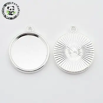 

Alloy Pendant Cabochons Settings for Jewelry DIY, Flat Round, Silver, Tray: 20mm; 20x3mm, Hole: 2.3mm