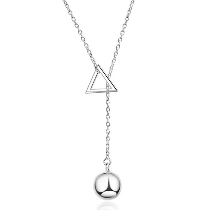 925 Sterling Silver Hollow Geometric Triangles Round Ball Choker