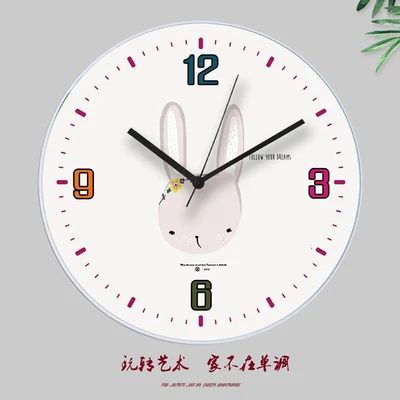 Скандинавские настенные часы с животными дети мультфильм немой часы Современный минималистичный Гостиная Электронные часы Домашние часы - Цвет: Многоцветный