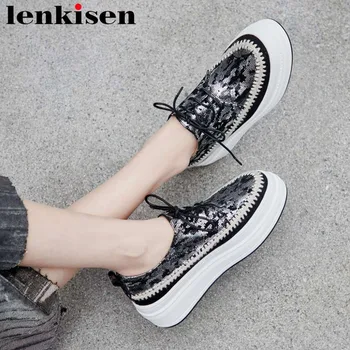 

2019 mixed colors round toe thick high bottom lace up sheep leather Spring Autumn concise brand platform vulcanized shoes L21
