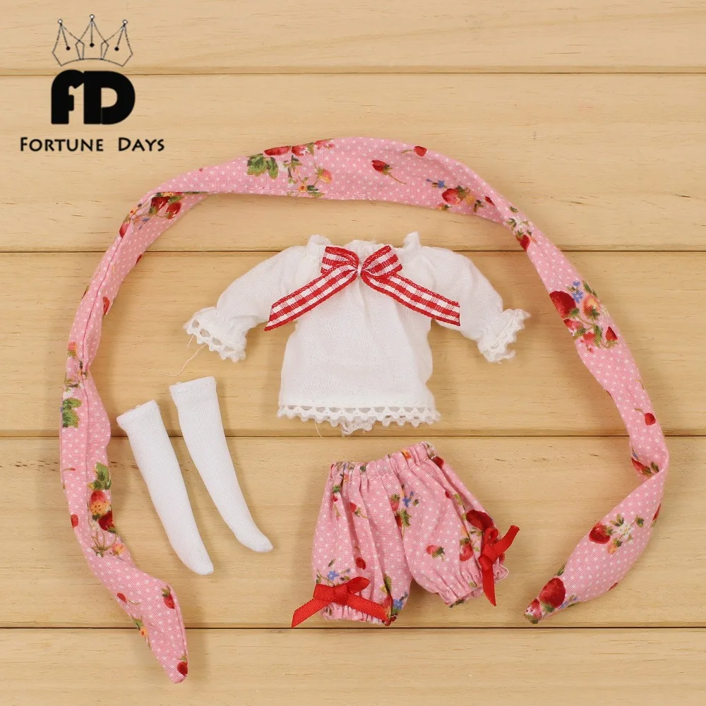 

Free shipping only for middie blyth doll pink pants white shirt headdress stocking girl suit lovely clothes 20cm 1/8 toy gift