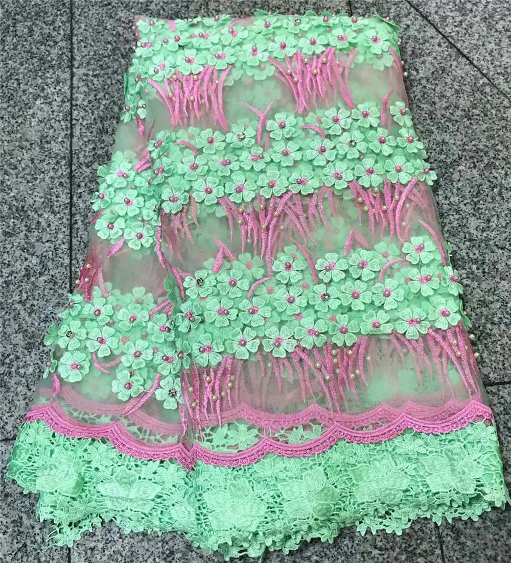 

Best Selling Green African Lace Fabric With Stones Nigerian French Fabric, 2018 High Quality African Tulle Lace Fabric