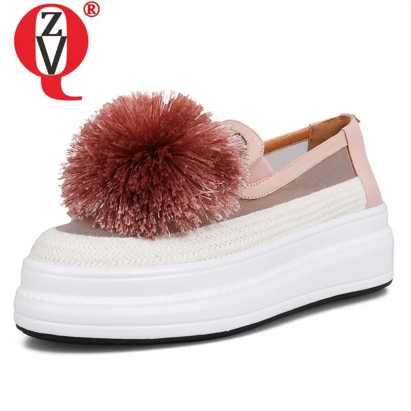 

ZVQ 2019 summer newest concise casual mesh round toe woman flats outside comfortable mid heels platform slip-on ladies shoes