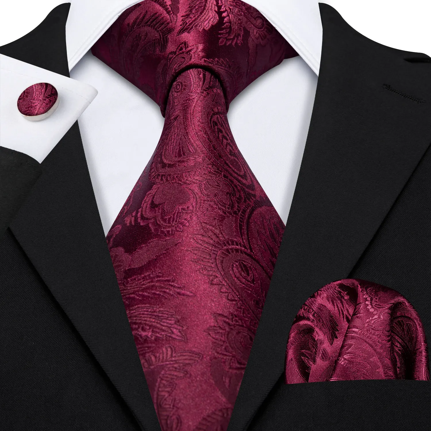 

Barry.Wang Designers Red Floral 8.5cm Wide Silk Tie Hanky Box Set Gifts For Men Wedding Groom Business Party Neckties LS-5144