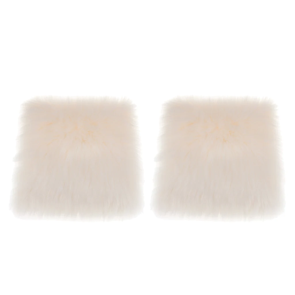 Pack 2 Faux Sheepskin Seat Cushion Bedroom Floor Mat Office Car Seat Sofa Chair Pad Mat Tatami 40cmx40cm -White