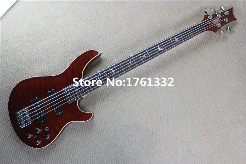 

Factory custom 5 strings reddish brown electric bass with chorme hardware,2 active pickups,pearl inlay,can be changed as request