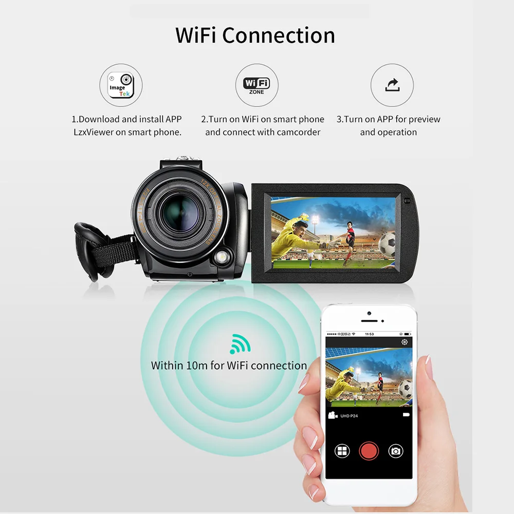 Andoer AC5 4K UHD 24MP Цифровая видеокамера регистратор + 0.39X широкоугольный объектив