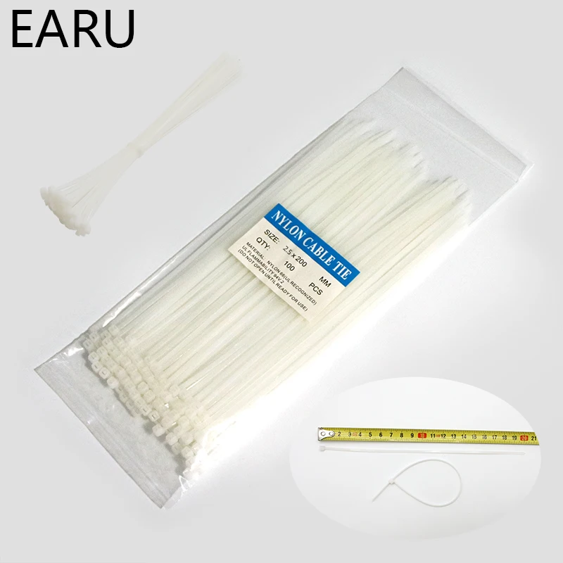 200mm Self-locking Nylon Cable Ties 8inch 100pcs Plastic Zip Tie 18 Lbs Black Wire Binding Wrap Straps SGS UL Certified Fastener