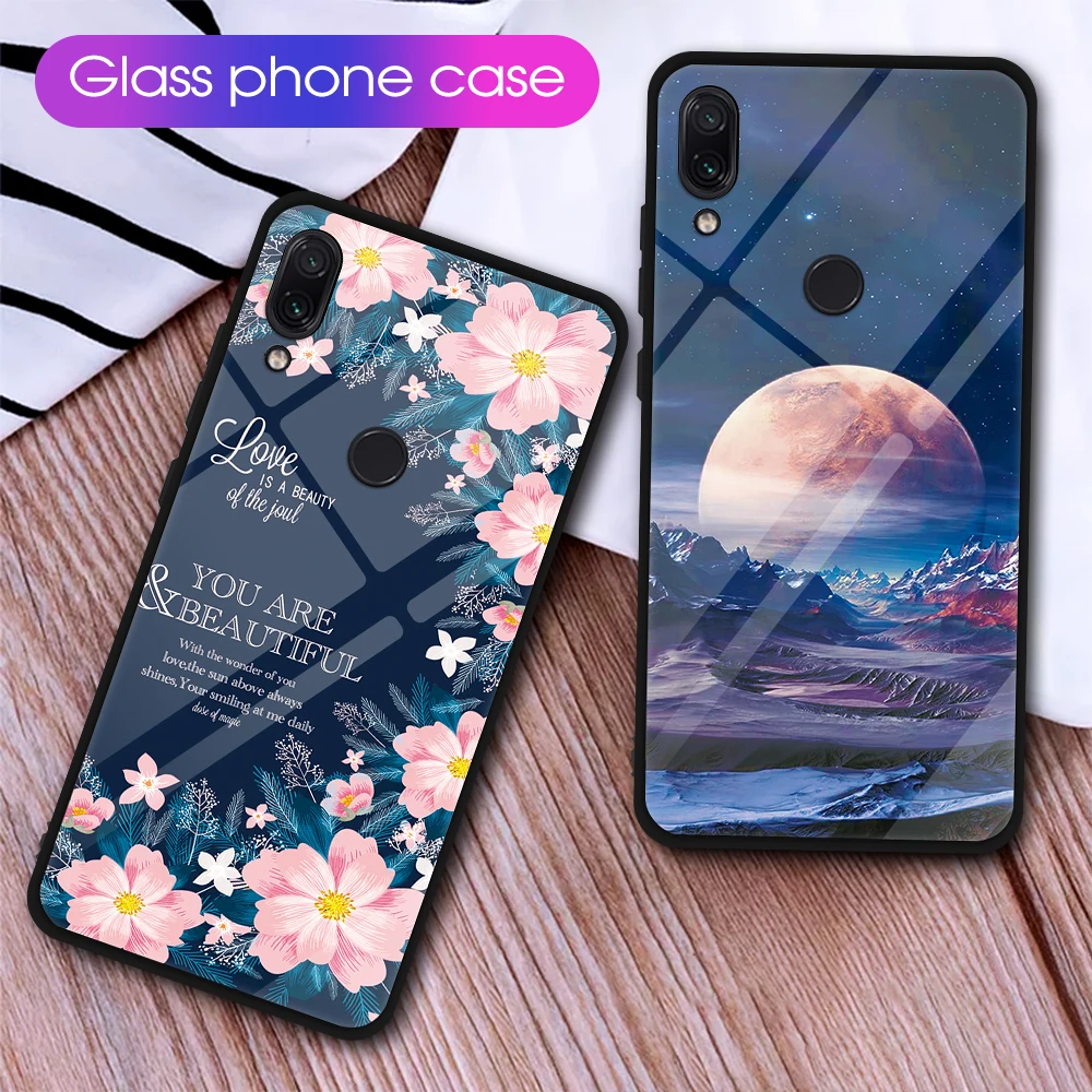

ZRICKIE Glass Phone Case for Xiaomi Redmi Note 7 Soft TPU Frame+Hard Glass Back Cover for Hongmi Note 7 Fashion Patterned Fundas