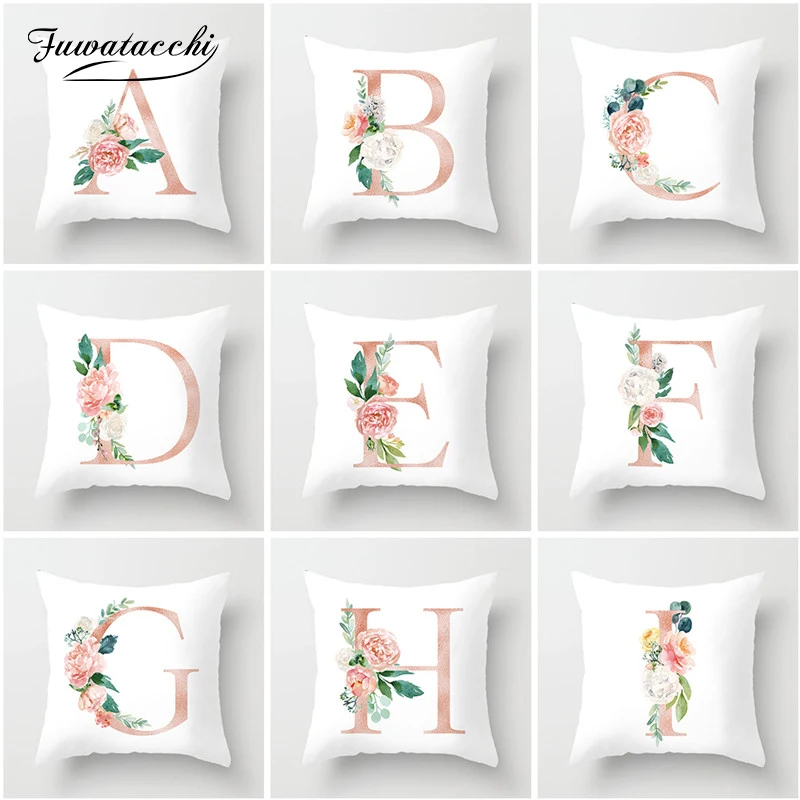 

Fuwatacchi Colorful English Alphabet Cushion Cover Sofa Home Decoration Rose Flower Letter Pillowcase Kids Room Decoration