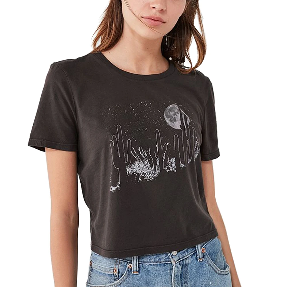 

Desert Scene Starry Sky Cropped T Shirt Women Summer Black Graphic Feminist Aesthetic Grunge Vegan Friends Tumblr Vintage Tops