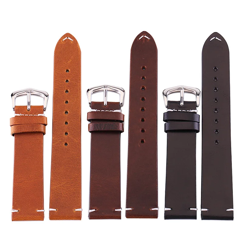 Cowhide Watch Band Strap Pure Leather Men's Leather Dedicated 18mm 20mm 22mm Black with Quick Release Spring Bar Replacement
