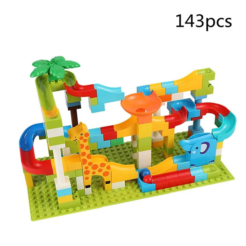 Tumama Blocks 91pcs 143pcs Diversified Tracks ABS Montessori Toys Big Size Jungle Series Track Run Building Blocks Toys For Kids