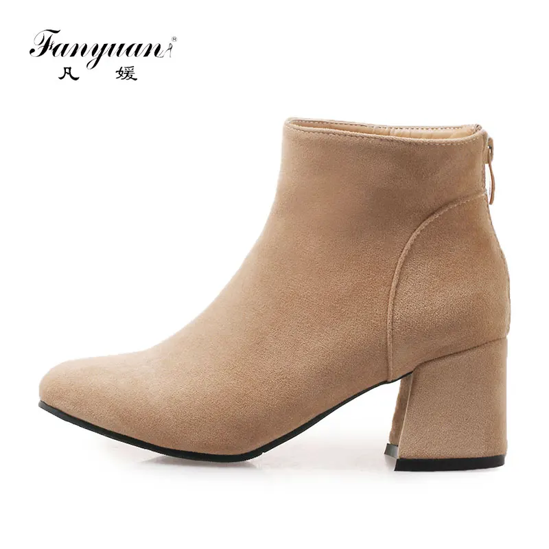

Fanyuan Autumn Winter Women Boots Casual Ladies shoes Martin boots Faux Suede Leather ankle boots High heeled zipper Snow boot
