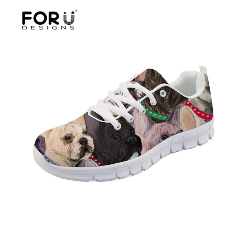 FORUDESIGNS French Bulldog Dog Printing Women Flats Shoes Mesh Sneakers