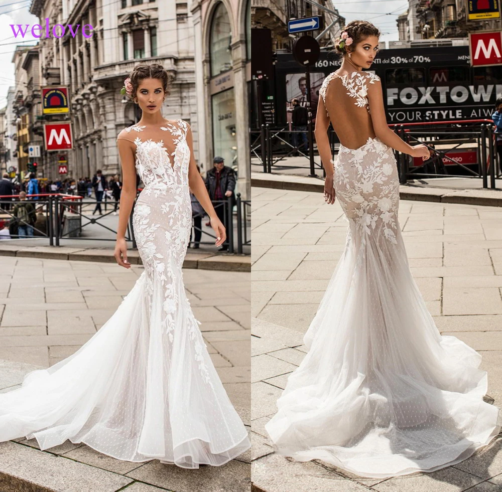 Robe de mariee/Новое поступление года, летнее пляжное свадебное платье с бретельками, белое платье с открытой спиной с юбкой-годе, свадебное платье es Vestige De Noiva