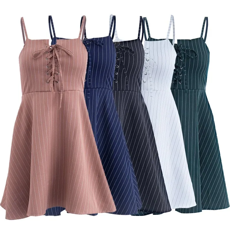 

Boho 2019 Striped Vintage Spaghetti Strap Summer Mini Short Dress Strapless Party Casual Women Beach Holiday Retro Vestiods