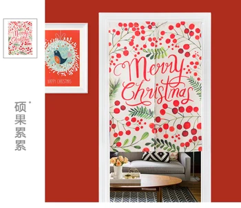 

New Year gift cloth curtain toilet partition half shade porch kitchen study bedroom drapes Merry Christmas fruit decorations