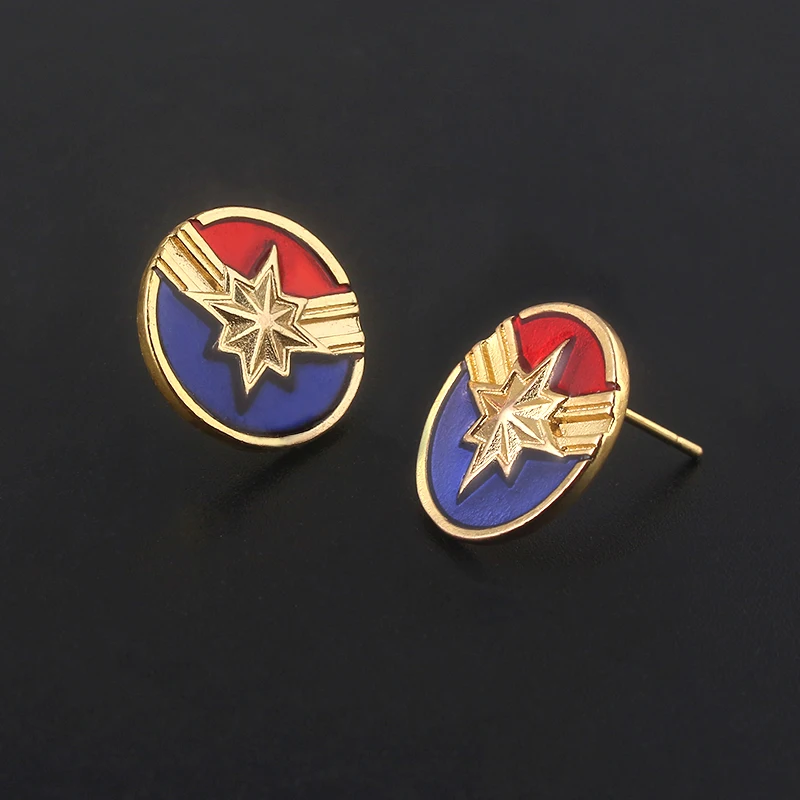 

Movie Avengers 4 Endgame Earring Captain Marvel Blue Red Color Enamel For Woman Jewelry Souvenir Gift