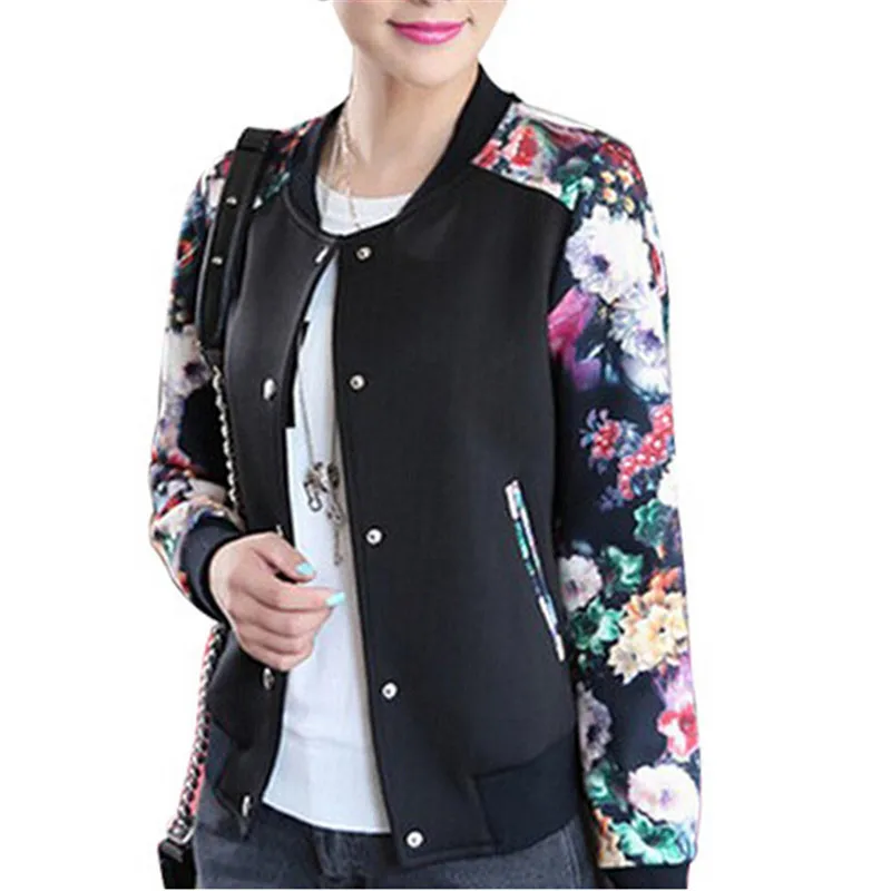 2015 Autumn Sport Jacket Women Thin Floral Print Flower