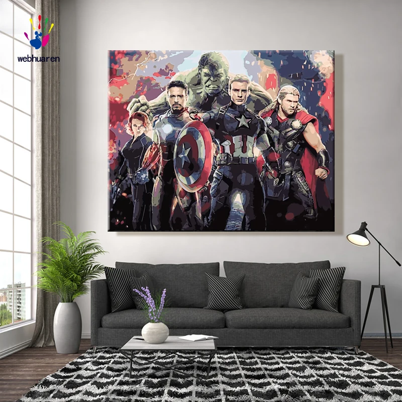 

Diy paints by numbers picture painting by numbers with kits Avengers Captain America The Hulk Black Widow Thor Heroic Movies