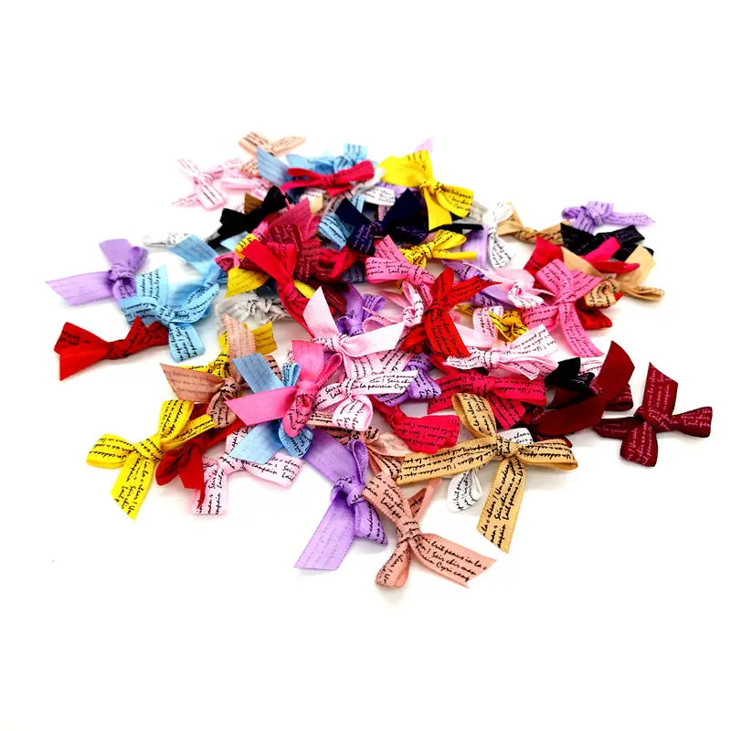 

50/100pcs/lot Little white printing Polyester Ribbon Bowtie Handmade Bows Decorative gift Scrapbooking Diy supplies