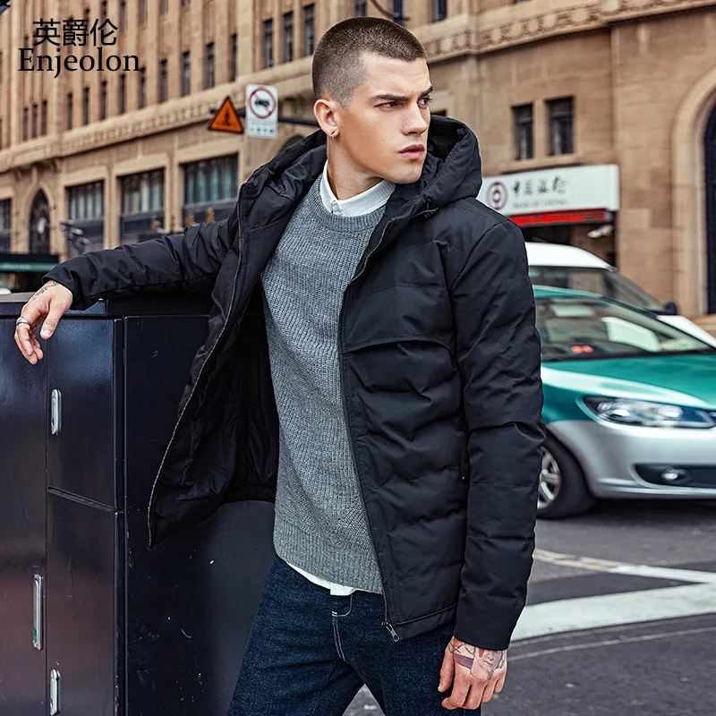 Enjeolon Brand Hoodies Cotton Padded Jacket Coat Men Black Parka Coat Thick Quilted Fashion Coat Men Plus Size S-3XL MF0279