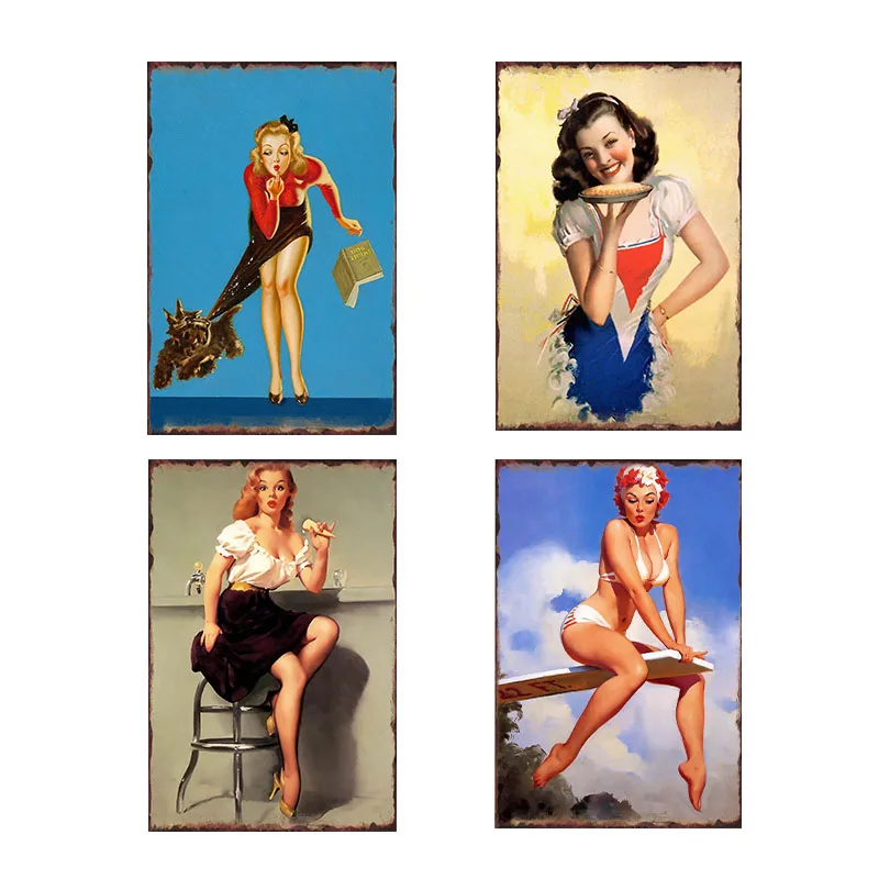 

Retro Pin Up Girl Metal Signs Plate Sexy Lady Plaque Wall Decor Home Decor Vintage Poster 20x30 cm