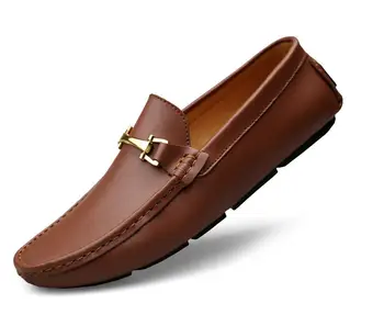 

Fashion Men Split Leather Loafers Slip on Luxury Man Flats Casual Shoes Brown Coffee Spring Autumn Male Driving Shoes 38-45