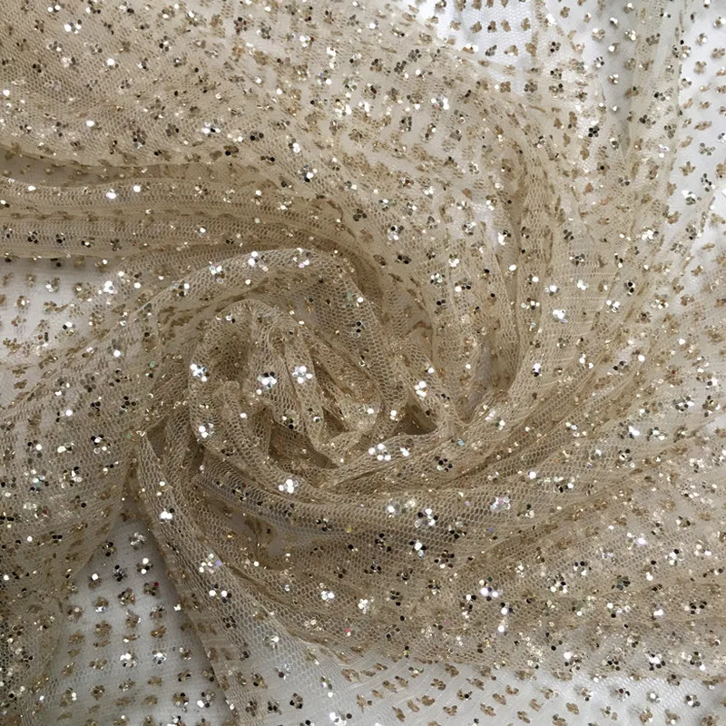 

GLace 1M/Lot 100% Polyester shiny hot gilding sequined fabric bronzing mesh fabric for dress performance clothing TX749