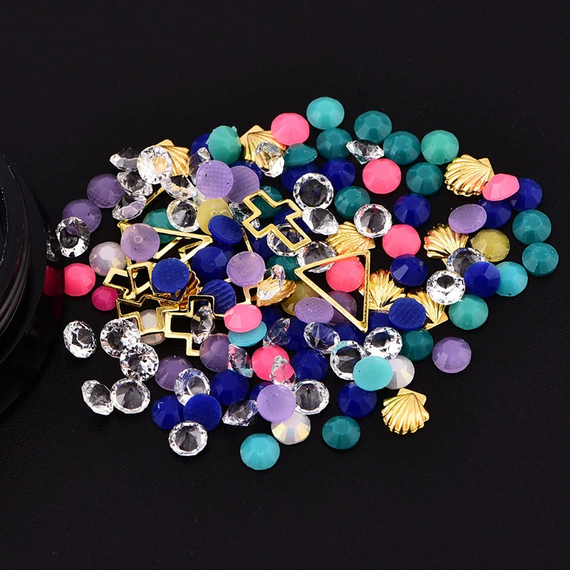 

Nails Decorations New Arrive 1box Mix Color Glitter Crystal Jewelry Charms Rhinestone 3D DIY Manicure Nail Art Decoration Gems