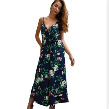 

New Summer Dress Sleeveless Casual Dress 2019 Women Sexy Printed Holiday Beach Dress V -cut Women's Dress Elegant Party G326