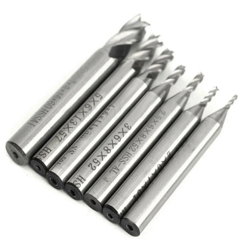

7pcs/set 4 Flutes End Mill Cutter HSS Straight Shank Milling Cutter CNC Tools 1.5/2/2.5/3/4/5/7mm