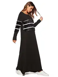 Модные мусульманские вставка для платья дизайн для женщин Арабская абайя с длинным рукавом Осень футболка длинное платье Черный Макси