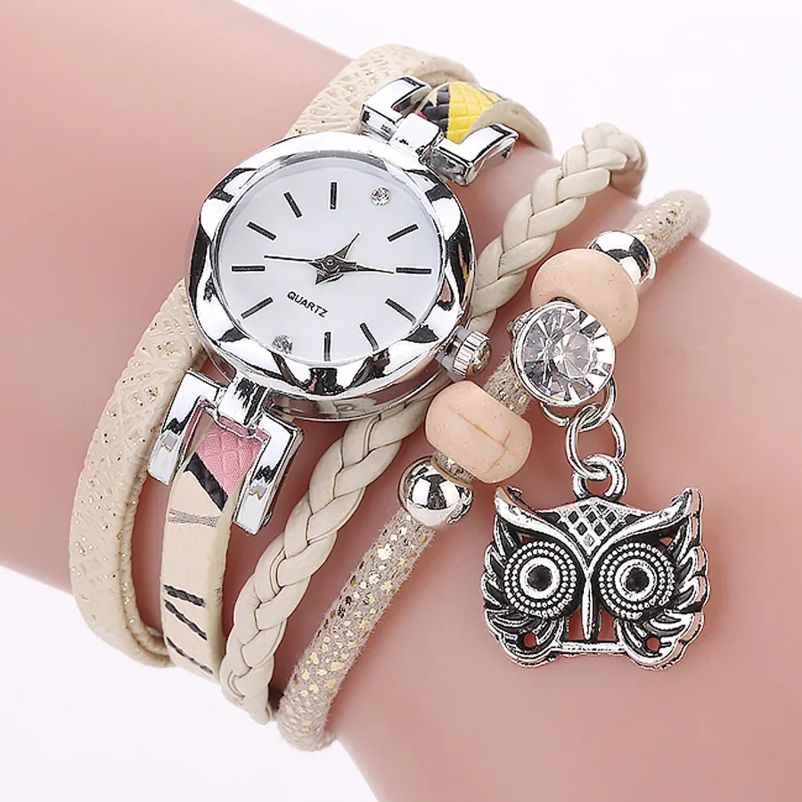 Женские часы из искусственной кожи, Женские Аналоговые кварцевые часы с подвеской в виде совы, женские часы с браслетом, повседневные женские наручные часы