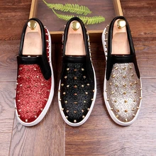 CUDDLYIIPANDA/Мужская роскошная дизайнерская Очаровательная повседневная обувь с блестками и заклепками; мужская модельная Свадебная обувь для выпускного вечера; Sapato Social Zapatos